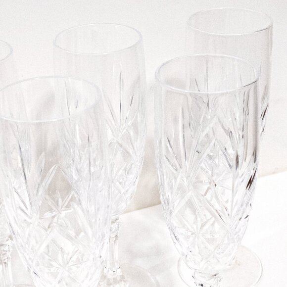 5 Pcs Cut Crystal Champagne Flutes / Elegant Drinkware Glassware / Wedding Party - Picture 4 of 6